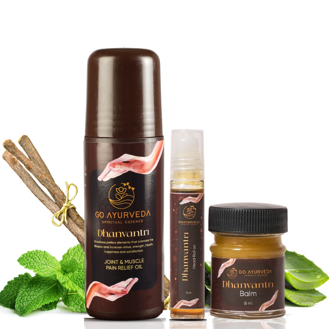 Go Ayurveda Dhanvantri Pain Care Kit (Joint & Muscle Pain Relief Oil 80ml, Balm, Head Roll On)