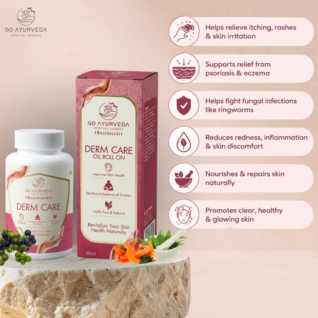 Derm Care Solution - Ayurvedic Capsules & Oil Roll-On for Psoriasis, Eczema & Itching
