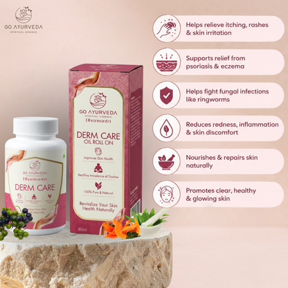 Derm Care Solution - Ayurvedic Capsules & Oil Roll-On for Psoriasis, Eczema & Itching