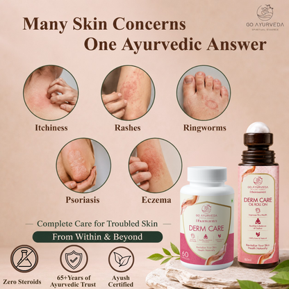 Derm Care Solution - Ayurvedic Capsules & Oil Roll-On for Psoriasis, Eczema & Itching