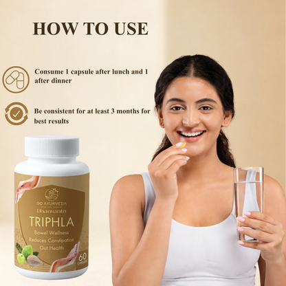 Triphla Capsules | For Constipation, Digestion and Acidity | No added Sugar | 60 Capsules